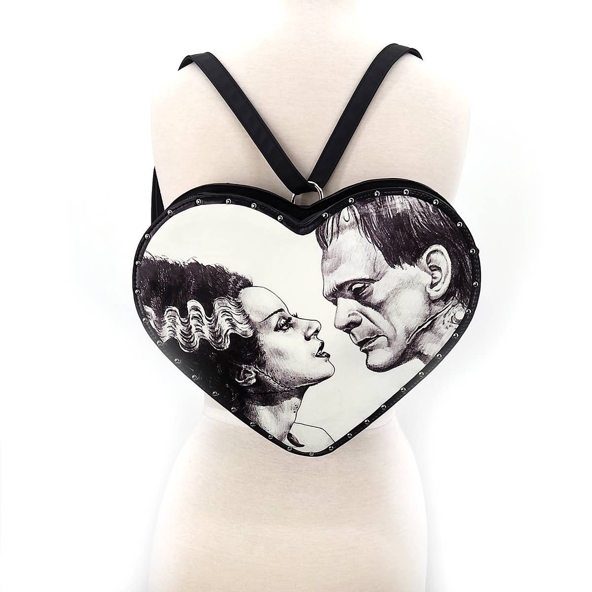 Glow in the Dark Frankenstein Bride Heart Backpack, Gothic Horror Mini Backpack Purse, Convertible Witchy Bag