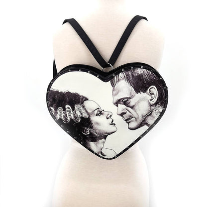 Glow in the Dark Frankenstein Bride Heart Backpack, Gothic Horror Mini Backpack Purse, Convertible Witchy Bag