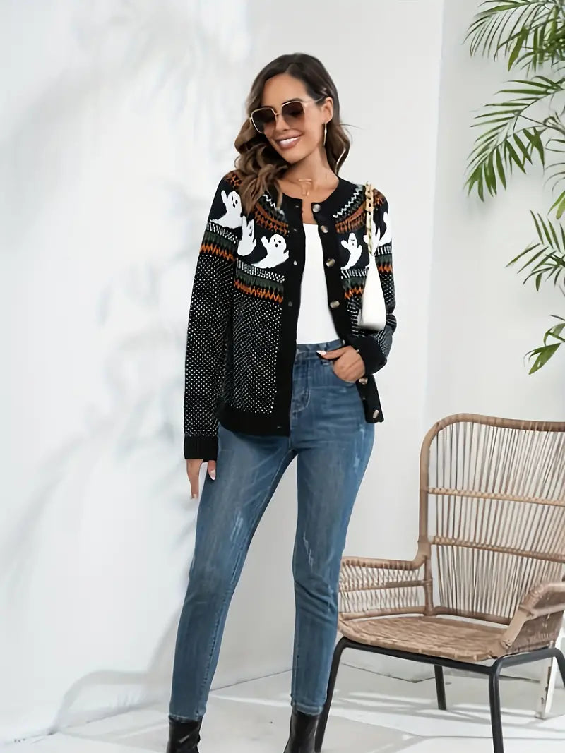 CLEARANCE Ghosts Cardigan Sweater (Orange or Black)