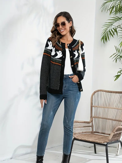 CLEARANCE Ghosts Cardigan Sweater (Orange or Black)