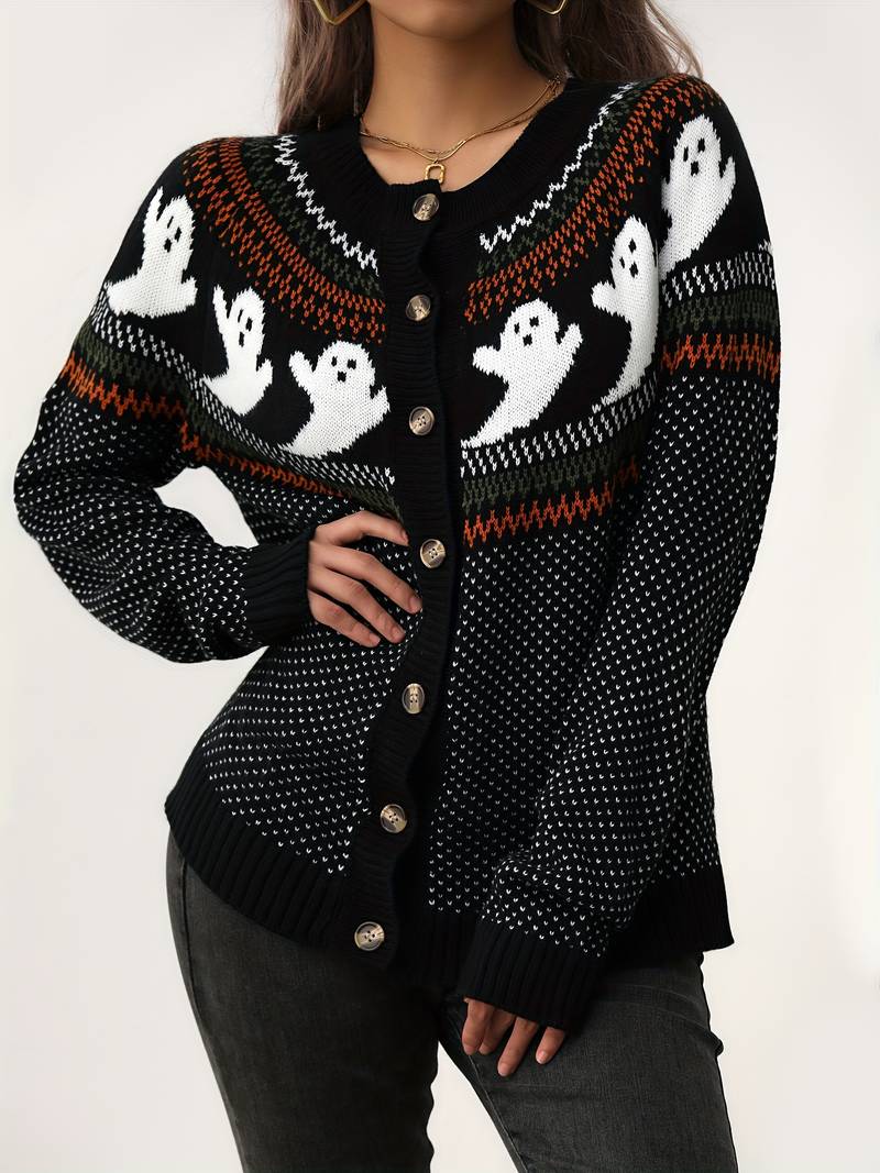 CLEARANCE Ghosts Cardigan Sweater (Orange or Black)
