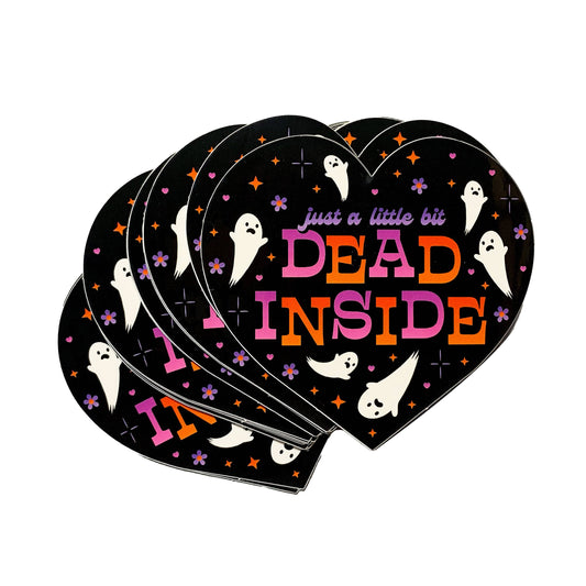 "Just A Little Bit Dead Inside" Ghosts Heart Shaped Sticker (Krystan Saint Cat)