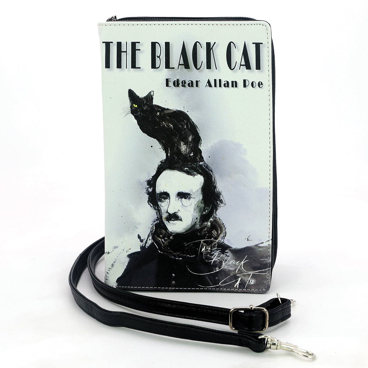 Black Cat Book Clutch Bag, Edgar Allan Poe Gothic Purse, Witchy Literary Book Clutch with Strap