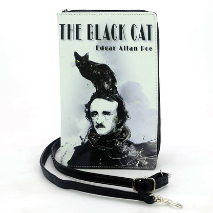 Black Cat Book Clutch Bag, Edgar Allan Poe Gothic Purse, Witchy Literary Book Clutch with Strap