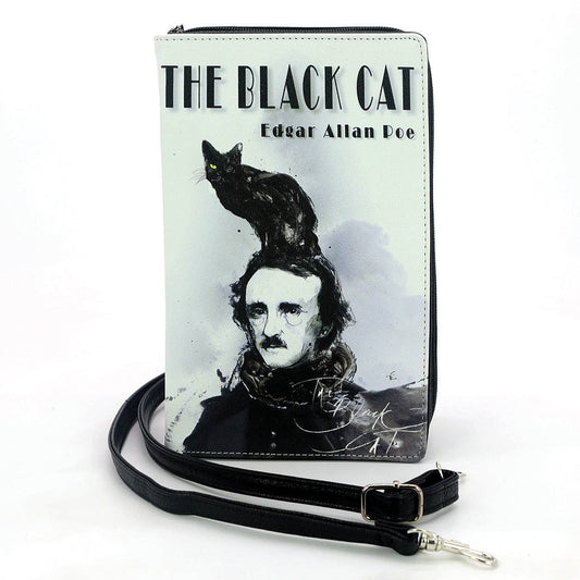 Black Cat Book Clutch Bag, Edgar Allan Poe Gothic Purse, Witchy Literary Book Clutch with Strap