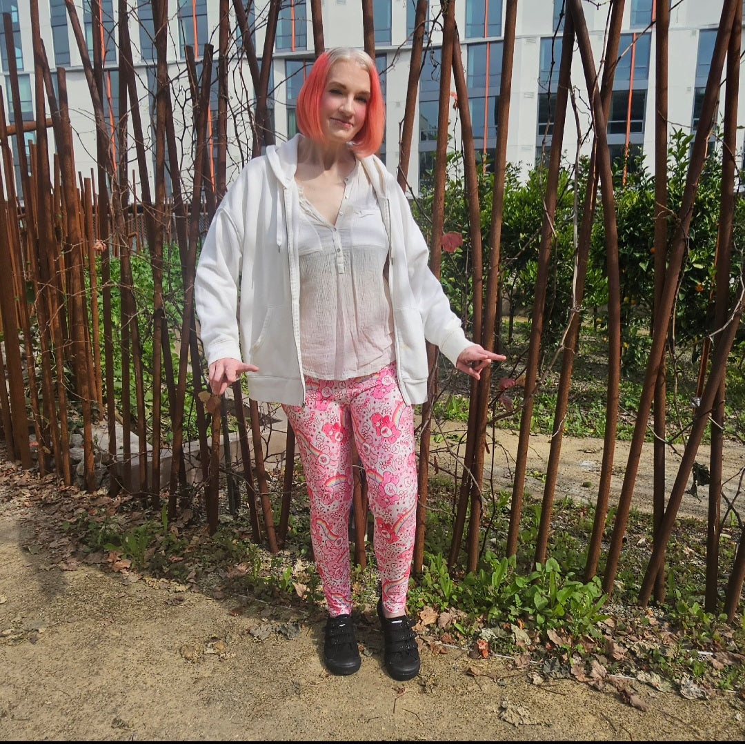 Care Hearts (Semi-Exclusive) - 1980s Cartoon Hearts Valentine's Day Love High-quality Handcrafted Vibrant Leggings