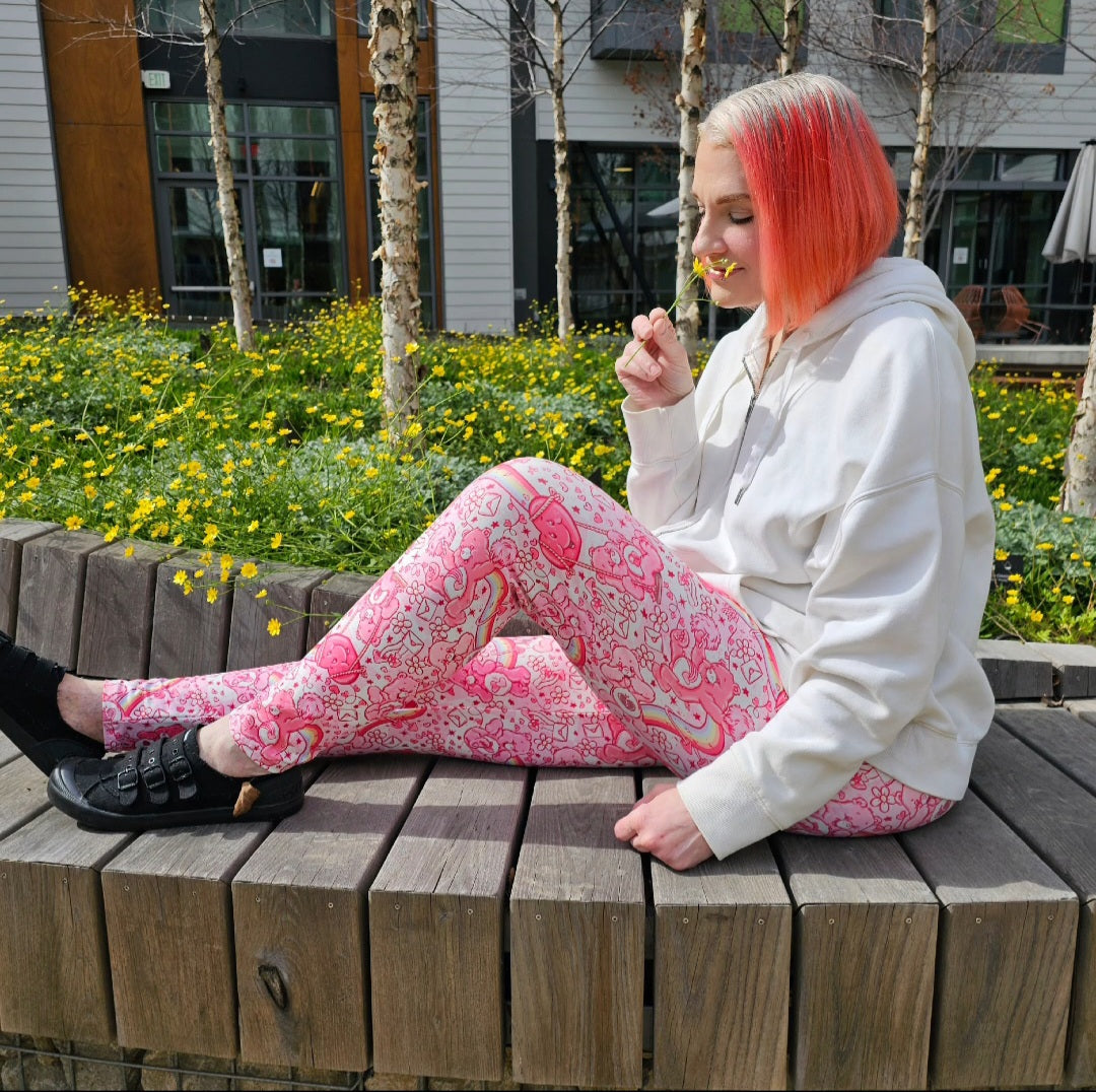 Care Hearts (Semi-Exclusive) - 1980s Cartoon Hearts Valentine's Day Love High-quality Handcrafted Vibrant Leggings