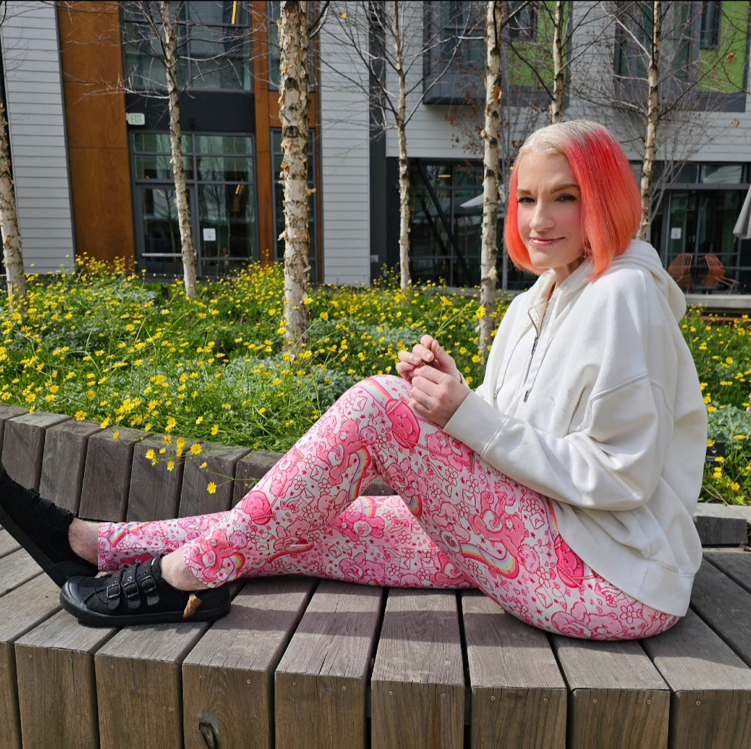 Care Hearts (Semi-Exclusive) - 1980s Cartoon Hearts Valentine's Day Love High-quality Handcrafted Vibrant Leggings