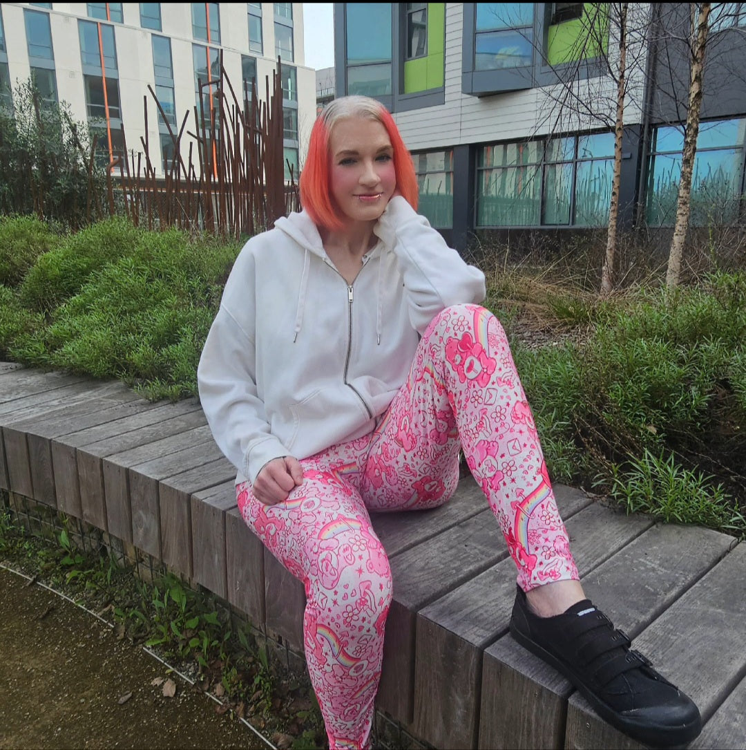 Care Hearts (Semi-Exclusive) - 1980s Cartoon Hearts Valentine's Day Love High-quality Handcrafted Vibrant Leggings