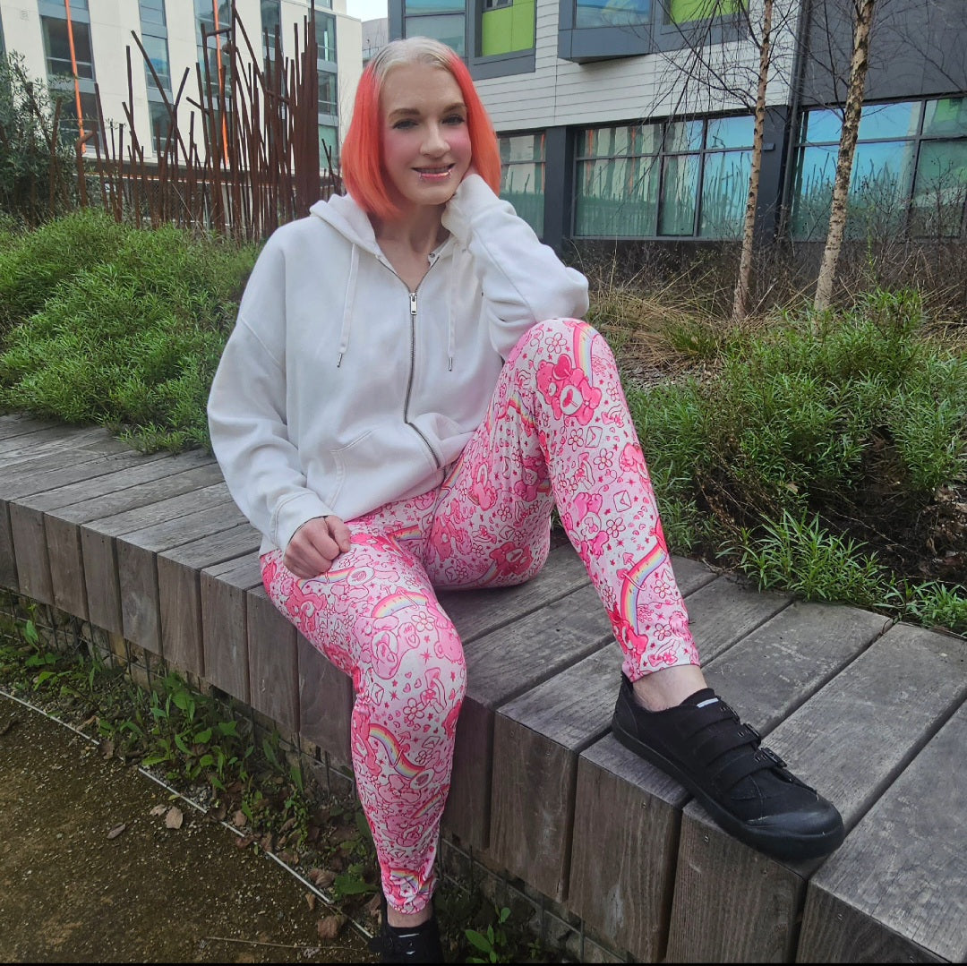 Care Hearts (Semi-Exclusive) - 1980s Cartoon Hearts Valentine's Day Love High-quality Handcrafted Vibrant Leggings