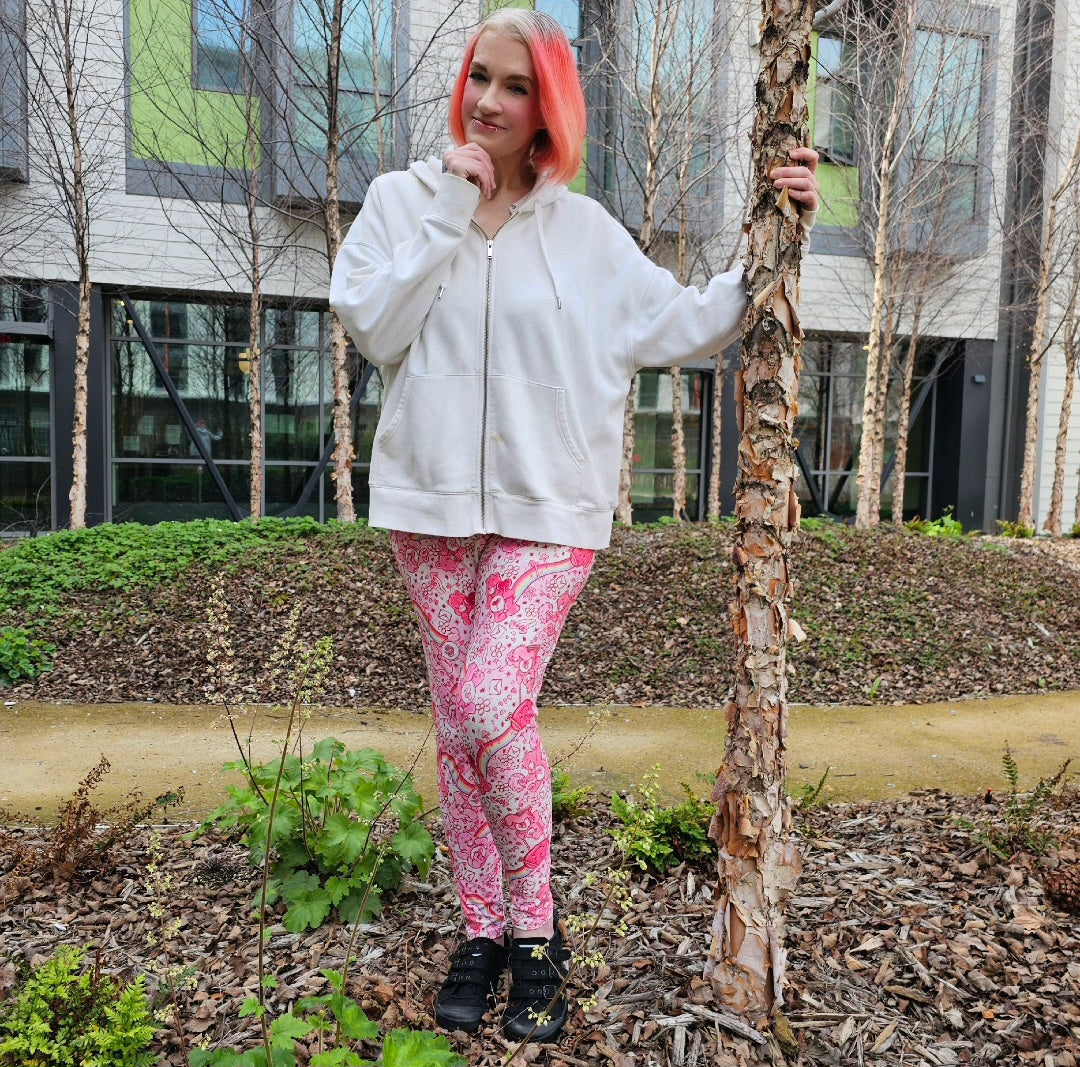 Care Hearts (Semi-Exclusive) - 1980s Cartoon Hearts Valentine's Day Love High-quality Handcrafted Vibrant Leggings