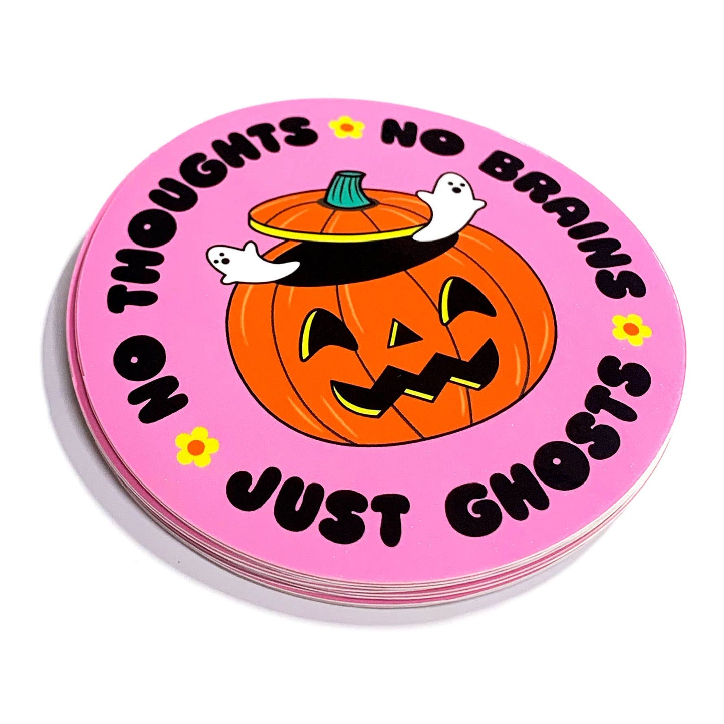 "No Thoughts No Brains Just Ghosts" Circle Vinyl Sticker (Krystan Saint Cat)