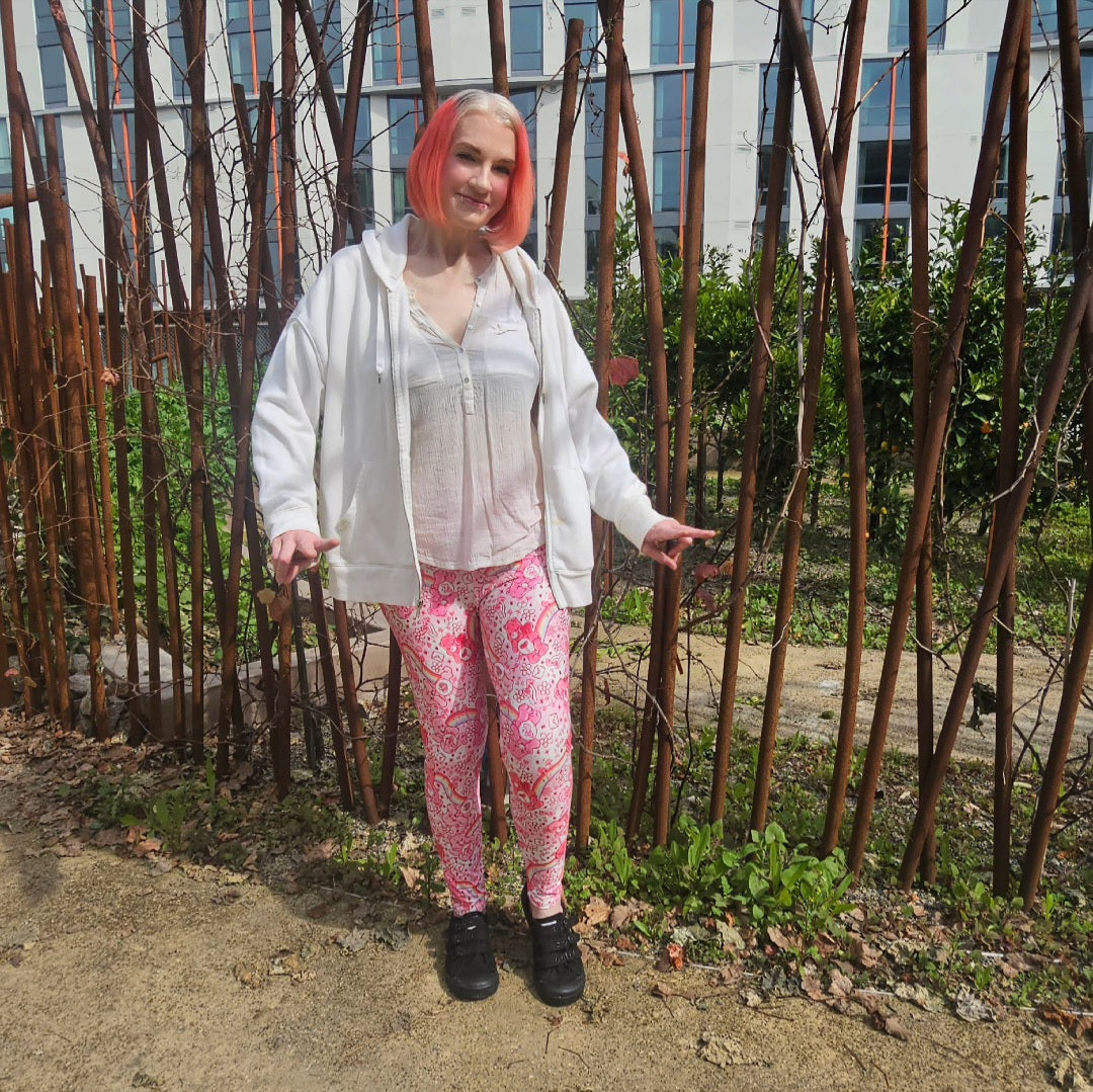 Care Hearts (Semi-Exclusive) - 1980s Cartoon Hearts Valentine's Day Love High-quality Handcrafted Vibrant Leggings