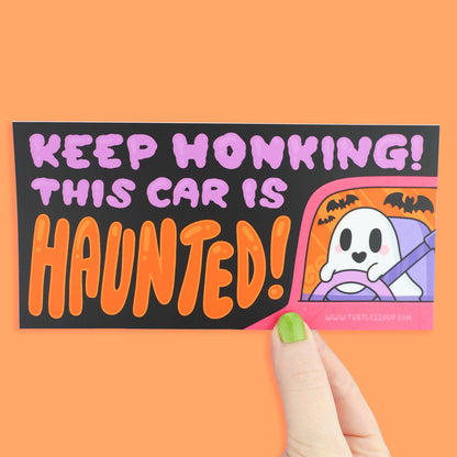 This Car Is Haunted Car Decal Halloween Vinyl Bumper Sticker (Turtle's Soup)