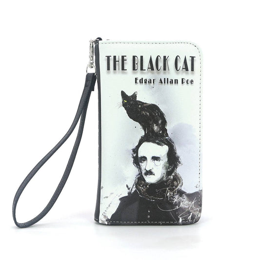 Black Cat Edgar Allan Poe Book Wallet, Gothic Literary Wallet with Wristlet, Dark Academia Spooky Wallet