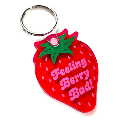 Feeling Berry Bad Cute Strawberry-Shaped Vinyl Keychain (Krystan Saint Cat)