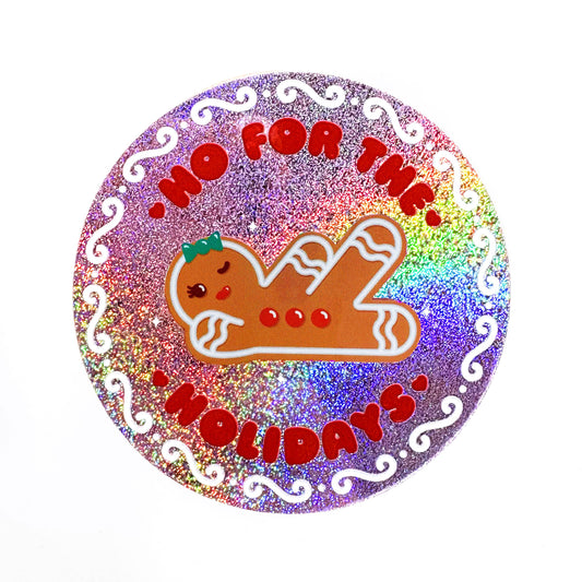 "Ho For The Holidays" Christmas Holographic Glitter Sticker (Krystan Saint Cat)