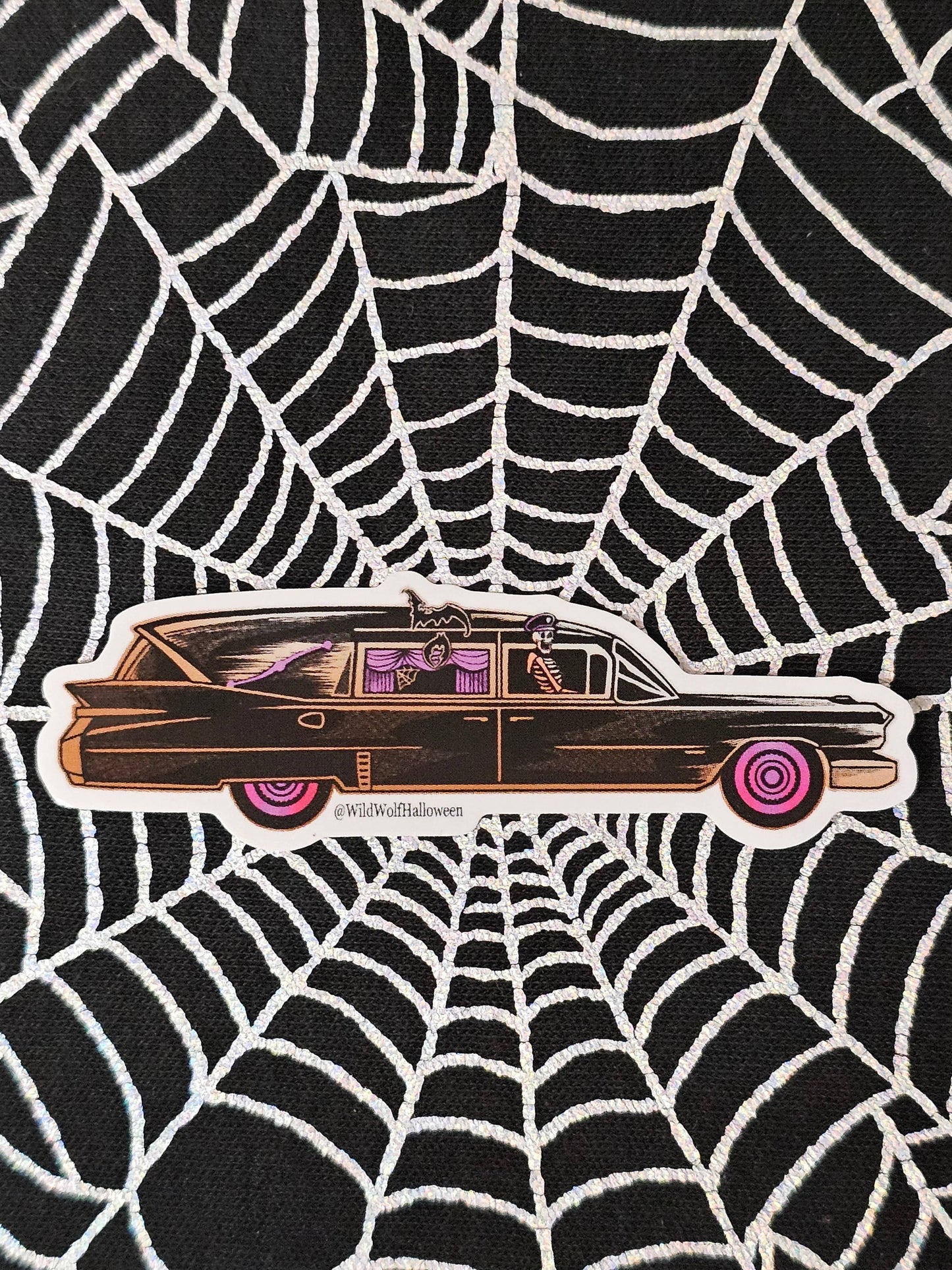 Hearse Car Vinyl Sticker (Wild Wolf Halloween)
