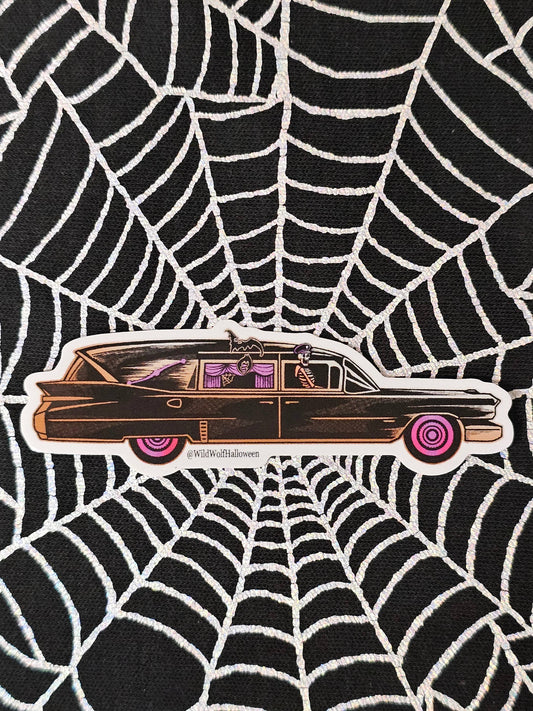 Hearse Car Vinyl Sticker (Wild Wolf Halloween)