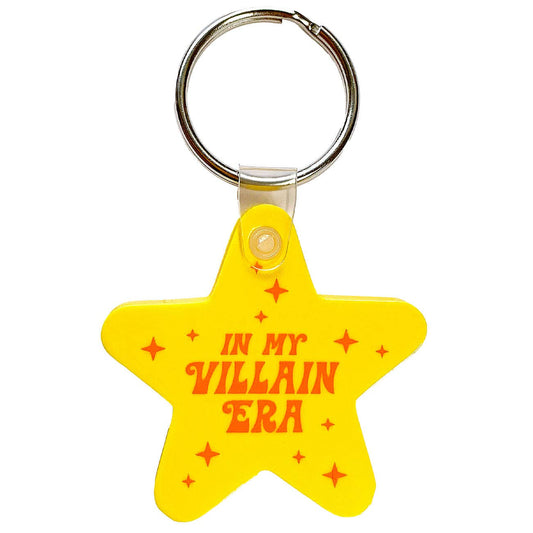 "In My Villain Era" Yellow Star Shaped Vinyl Keychain (Krystan Saint Cat)