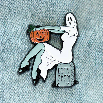 Ectogasm - Vintage Pinup Ghost Enamel Pin Halloween Accessory