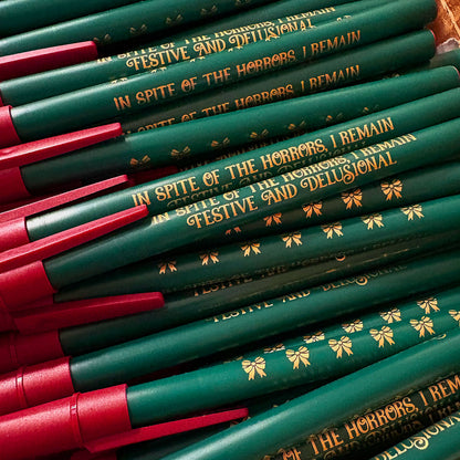 "In Spite of The Horrors" Festive Christmas Ballpoint Pen (Krystan Saint Cat)