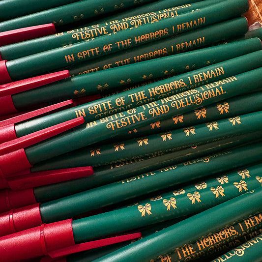 "In Spite of The Horrors" Festive Christmas Ballpoint Pen (Krystan Saint Cat)