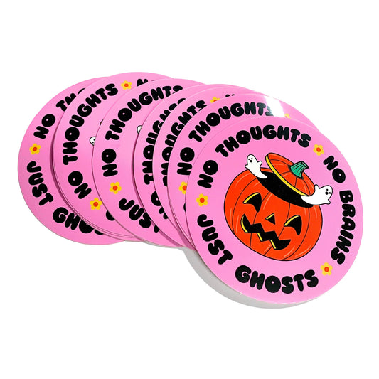 "No Thoughts No Brains Just Ghosts" Circle Vinyl Sticker (Krystan Saint Cat)