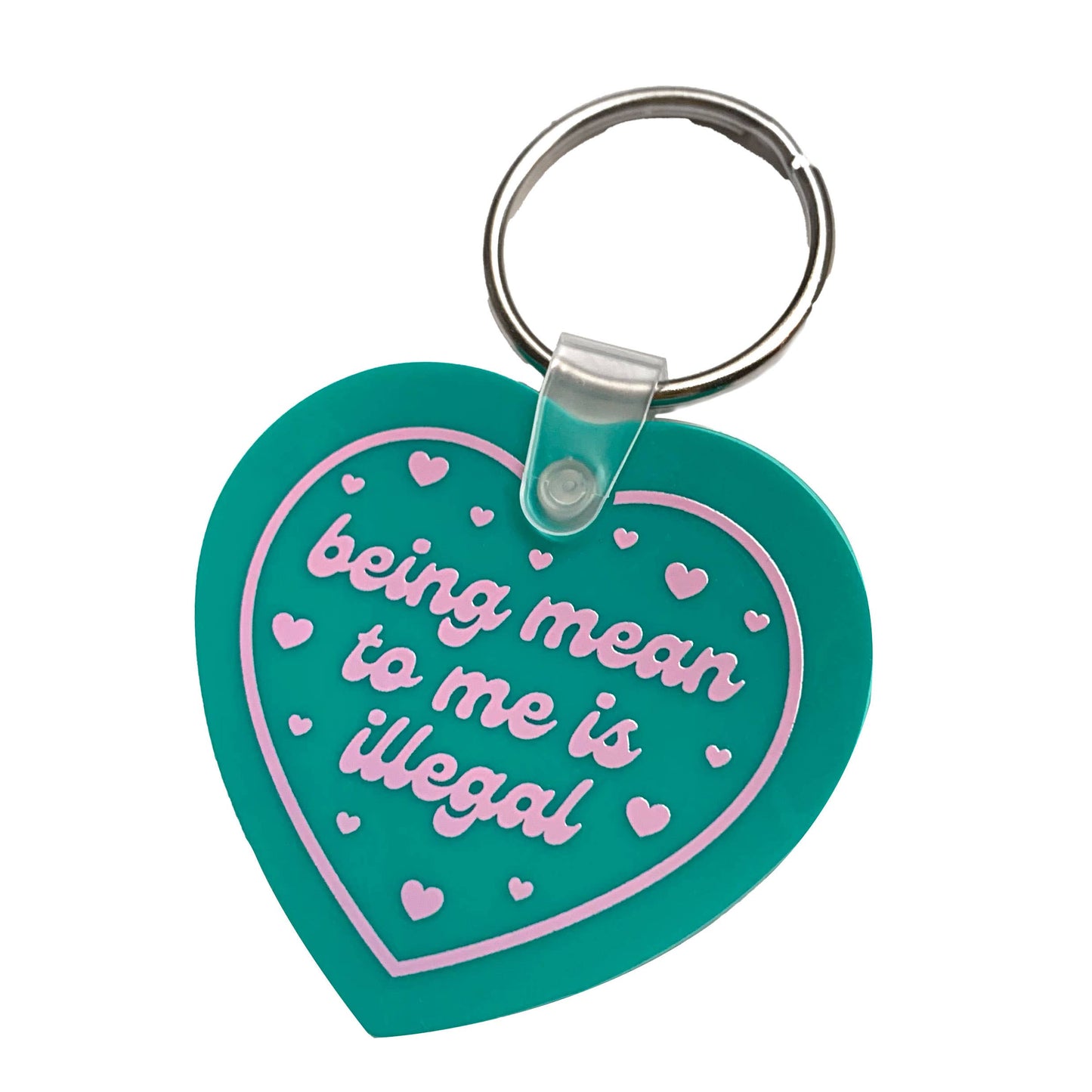 "Being Mean To Me Is Illegal" Heart Shaped Vinyl Keychain (Krystan Saint Cat)