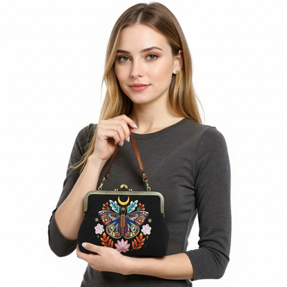 Moon Moth Vintage Kiss Lock Bag in Linen Blended Material