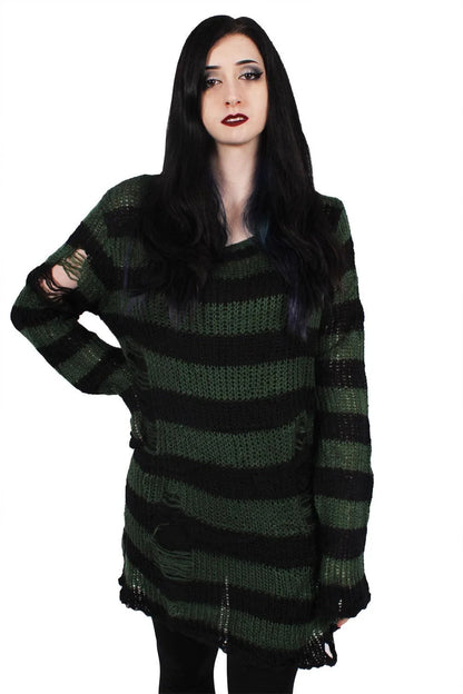 Distressed Sweater - Green/Black -  READY TO SHIP