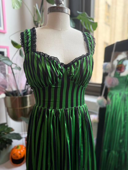 Cosette Maxi Dress in Horror Green Stripe
