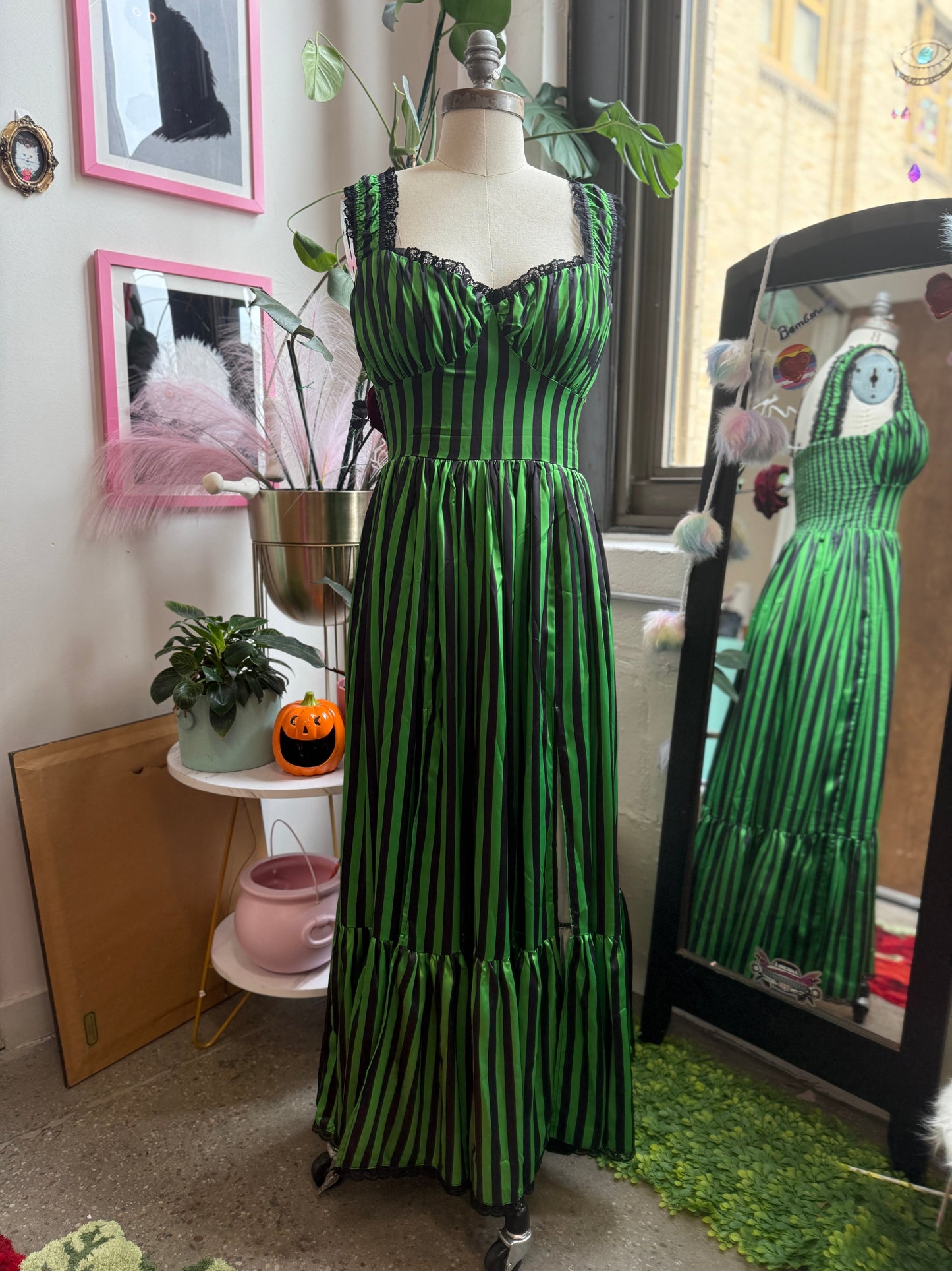Cosette Maxi Dress in Horror Green Stripe