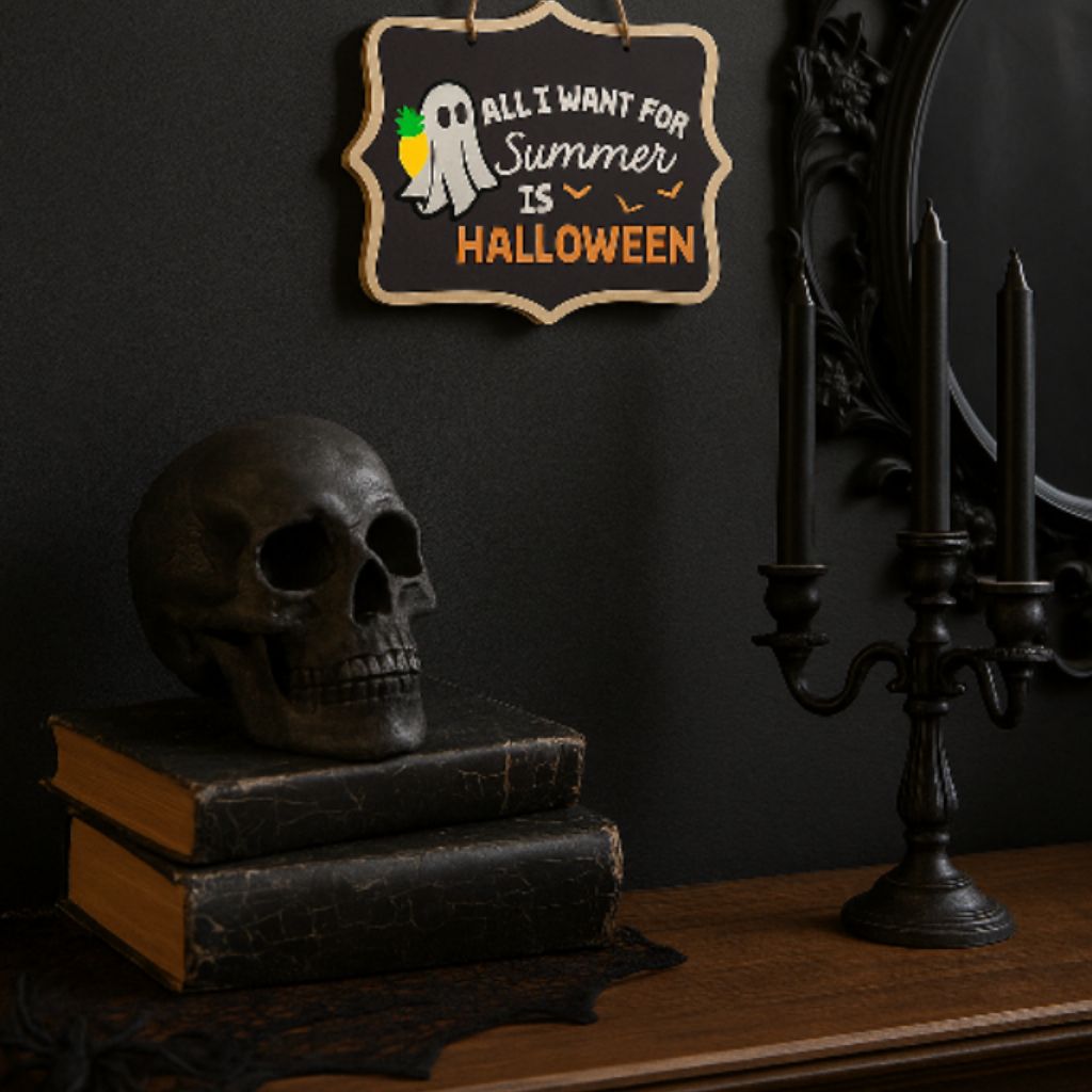 "All I Want for Summer is Halloween" Handmade Hanging Sign Decoration