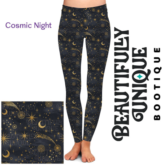 PRE-ORDER: Cosmic Night Leggings - High-quality Handcrafted Vibrant Witchy Celestial Moon Stars