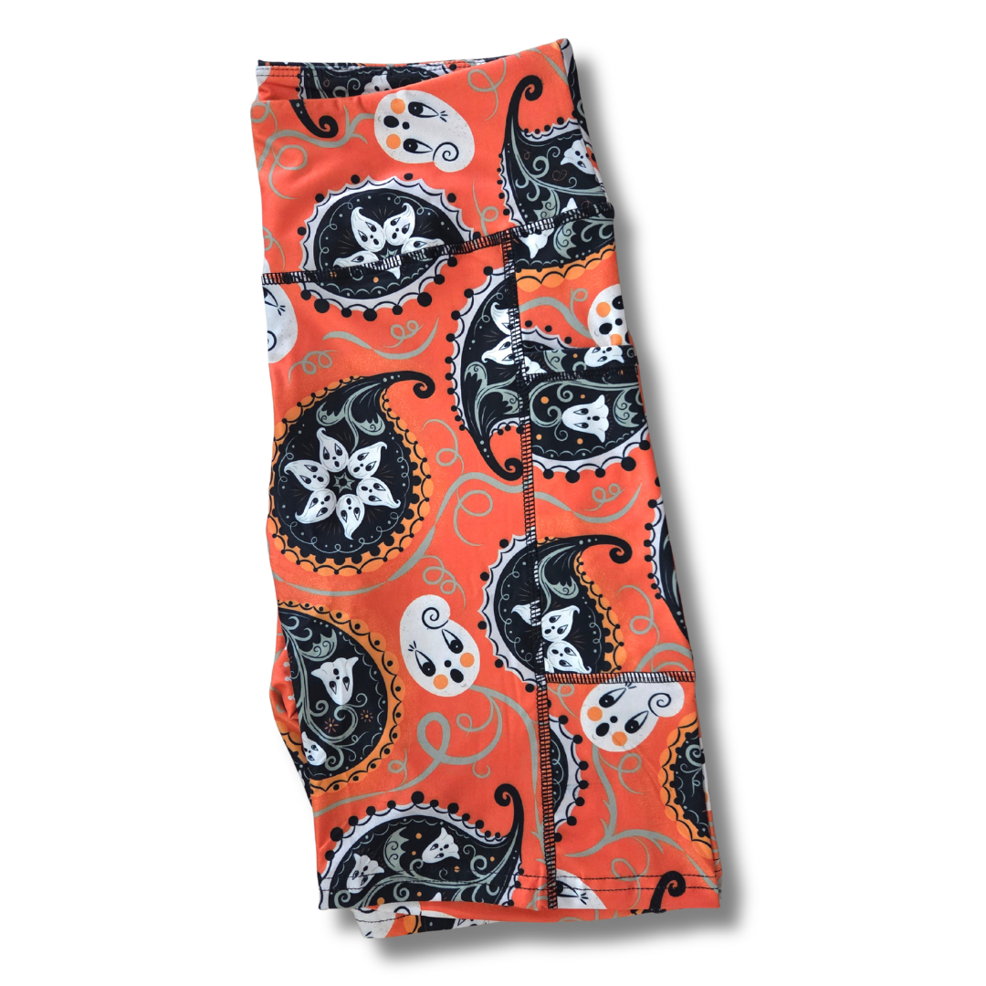 “Orange Paisley Gus Ghosts” Biker Shorts with Pockets (Limited Edition – Johanna Parker Exclusive)