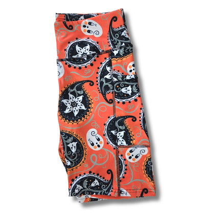 “Orange Paisley Gus Ghosts” Biker Shorts with Pockets (Limited Edition – Johanna Parker Exclusive)