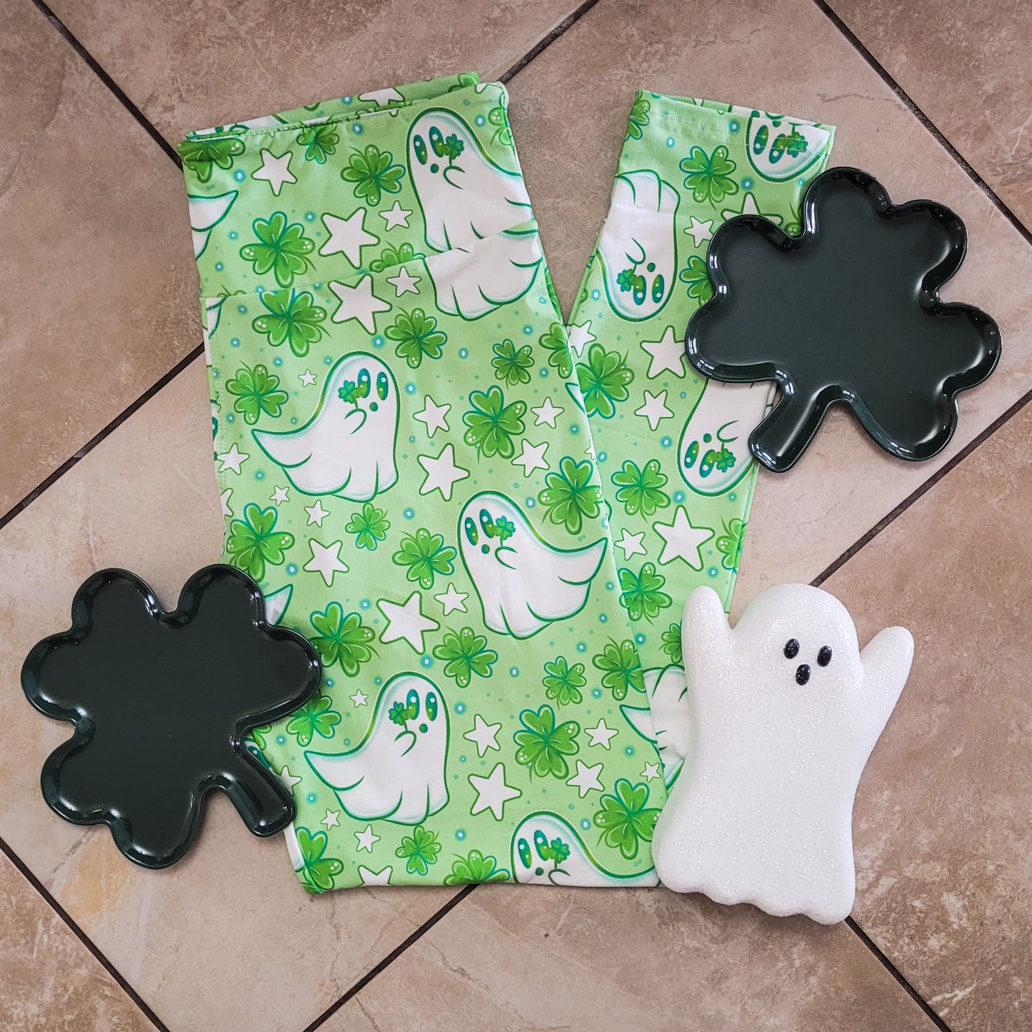 St Pat Ghosts (Semi-Exclusive) - Cartoon Shamrock St Patrick's Day Green High-quality Handcrafted Vibrant Leggings