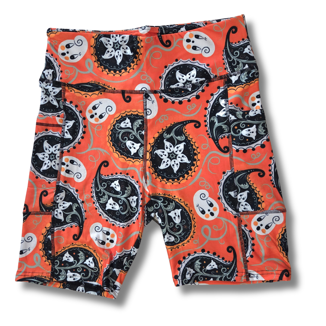 “Orange Paisley Gus Ghosts” Biker Shorts with Pockets (Limited Edition – Johanna Parker Exclusive)
