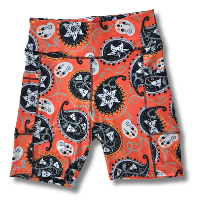 “Orange Paisley Gus Ghosts” Biker Shorts with Pockets (Limited Edition – Johanna Parker Exclusive)