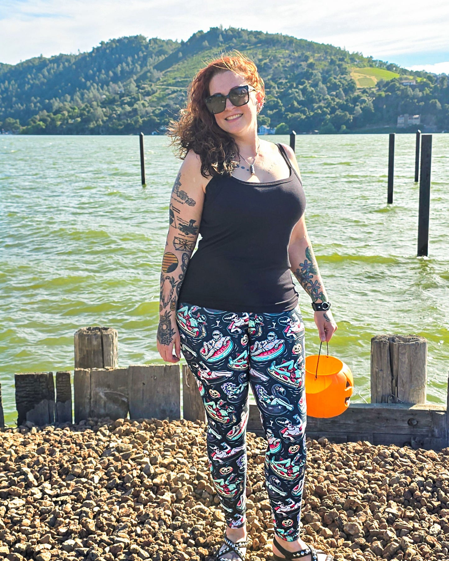 Pool Ghouls Leggings - High-quality Handcrafted Vibrant Summer Spooky