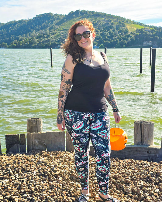 Pool Ghouls Leggings - High-quality Handcrafted Vibrant Summer Spooky