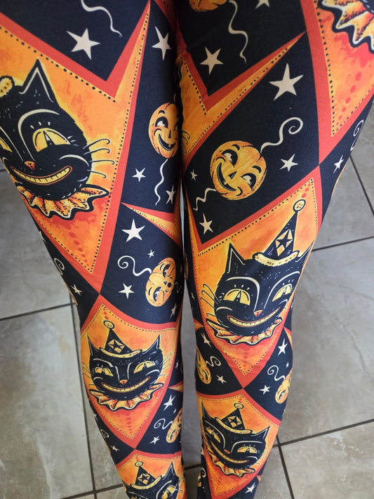 "Grinning Jack" (Johanna Parker Exclusive) Orange Vintage Cat - High-quality Handcrafted Vibrant Leggings