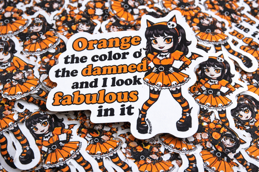 "Orange is My Favorite Color" Goth Creepy Cute Vinyl Sticker (3"x2")