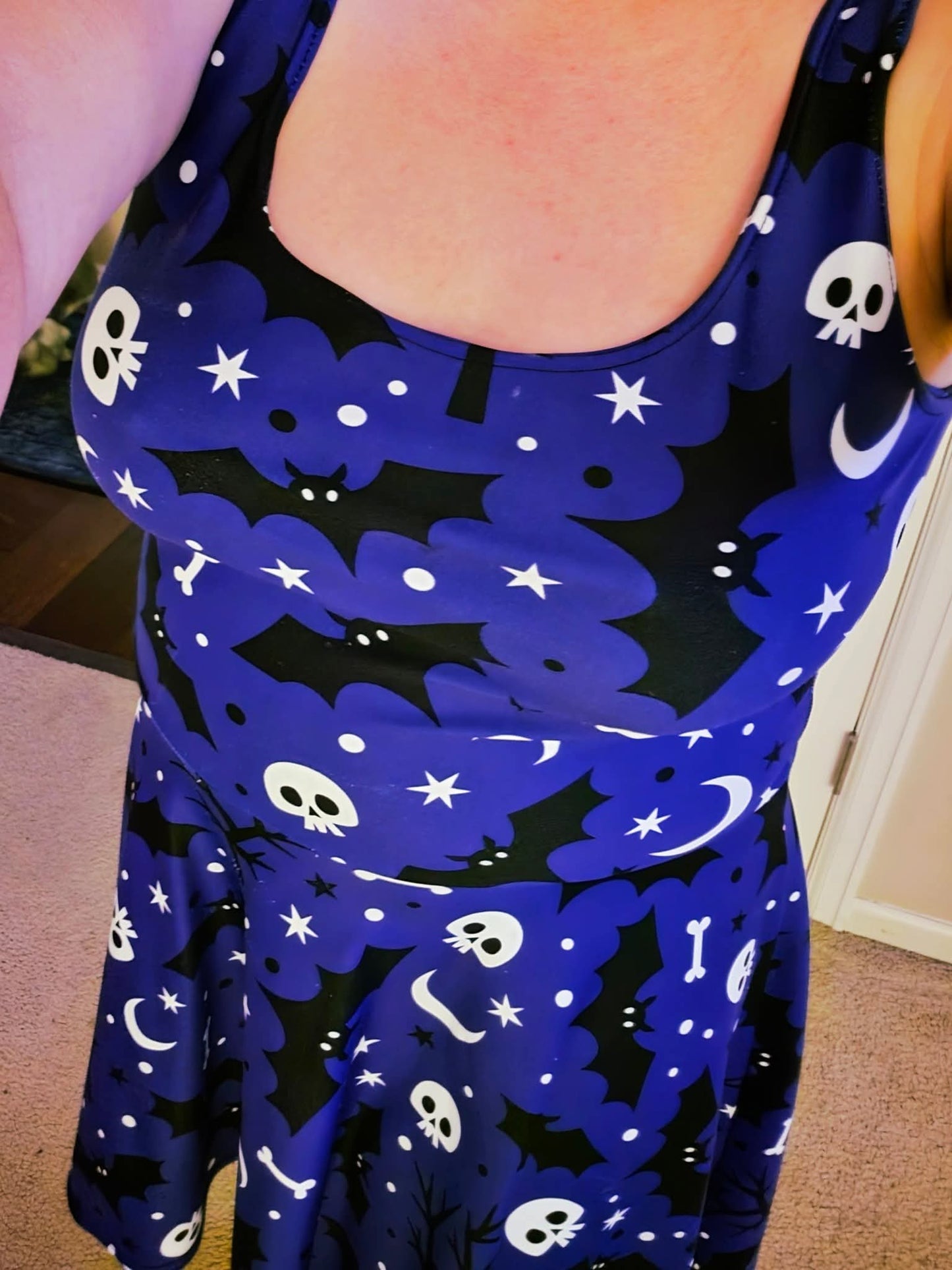 Purple Halloween Night Skulls And Bats - Women's Skater Dress