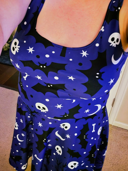 Purple Halloween Night Skulls And Bats - Women's Skater Dress