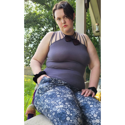 Grey Skull Embroidery Leggings