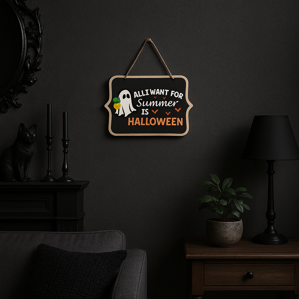 "All I Want for Summer is Halloween" Handmade Hanging Sign Decoration