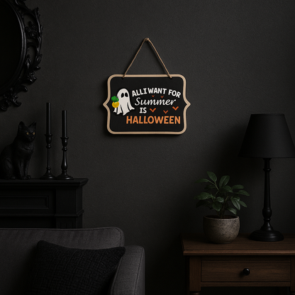 "All I Want for Summer is Halloween" Handmade Hanging Sign Decoration