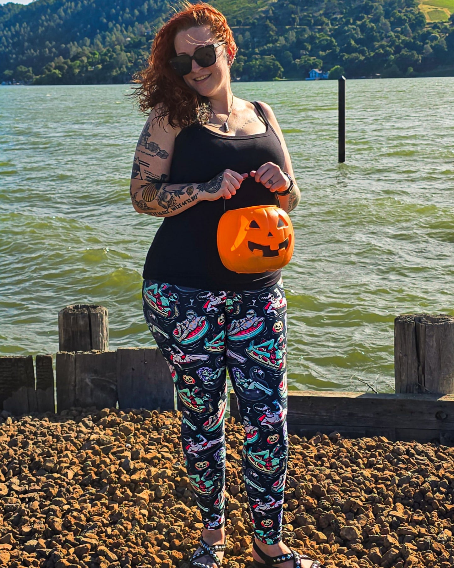 Pool Ghouls Leggings - High-quality Handcrafted Vibrant Summer Spooky